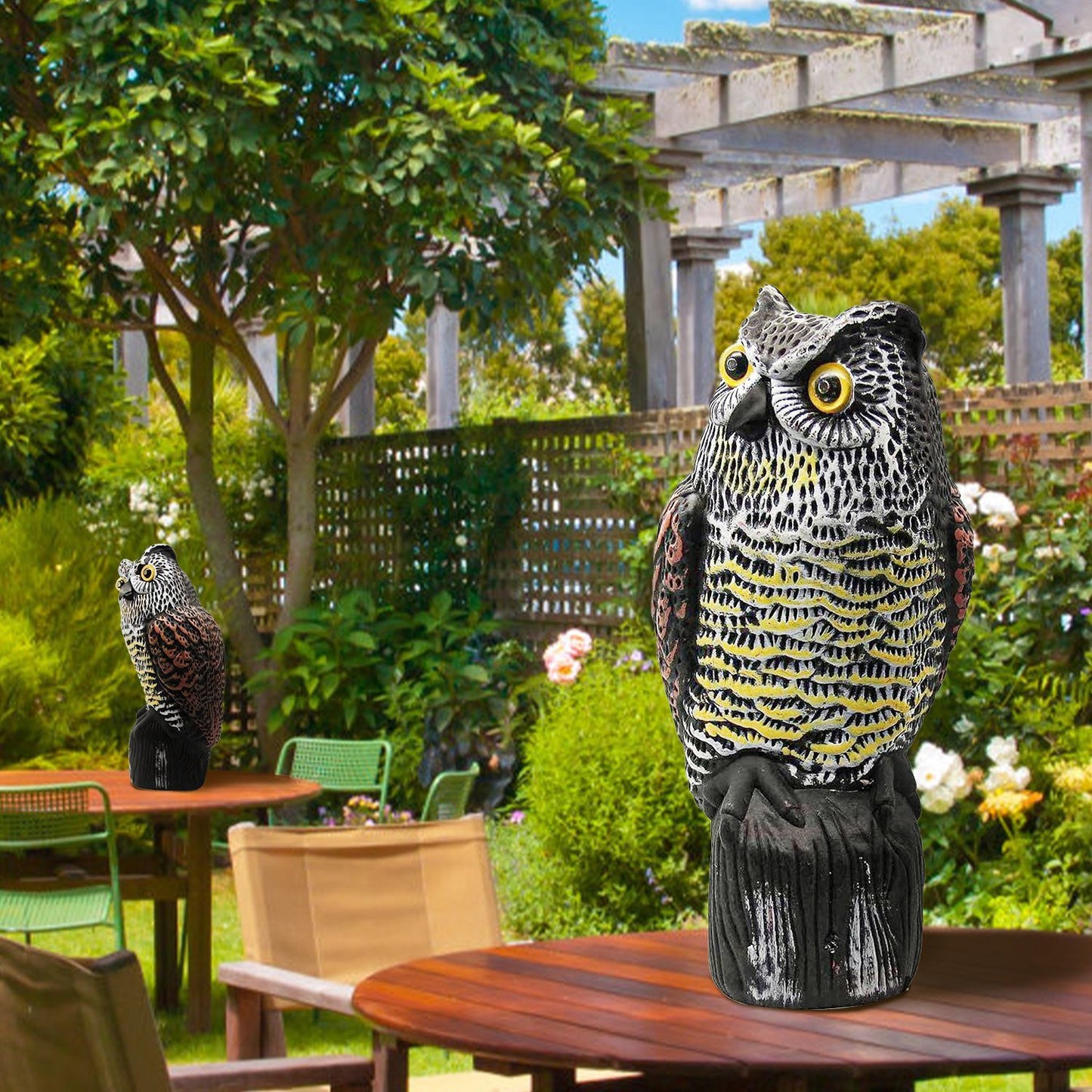 Solar Powered Owl Decoy with Flashing Eye Hoot Sound