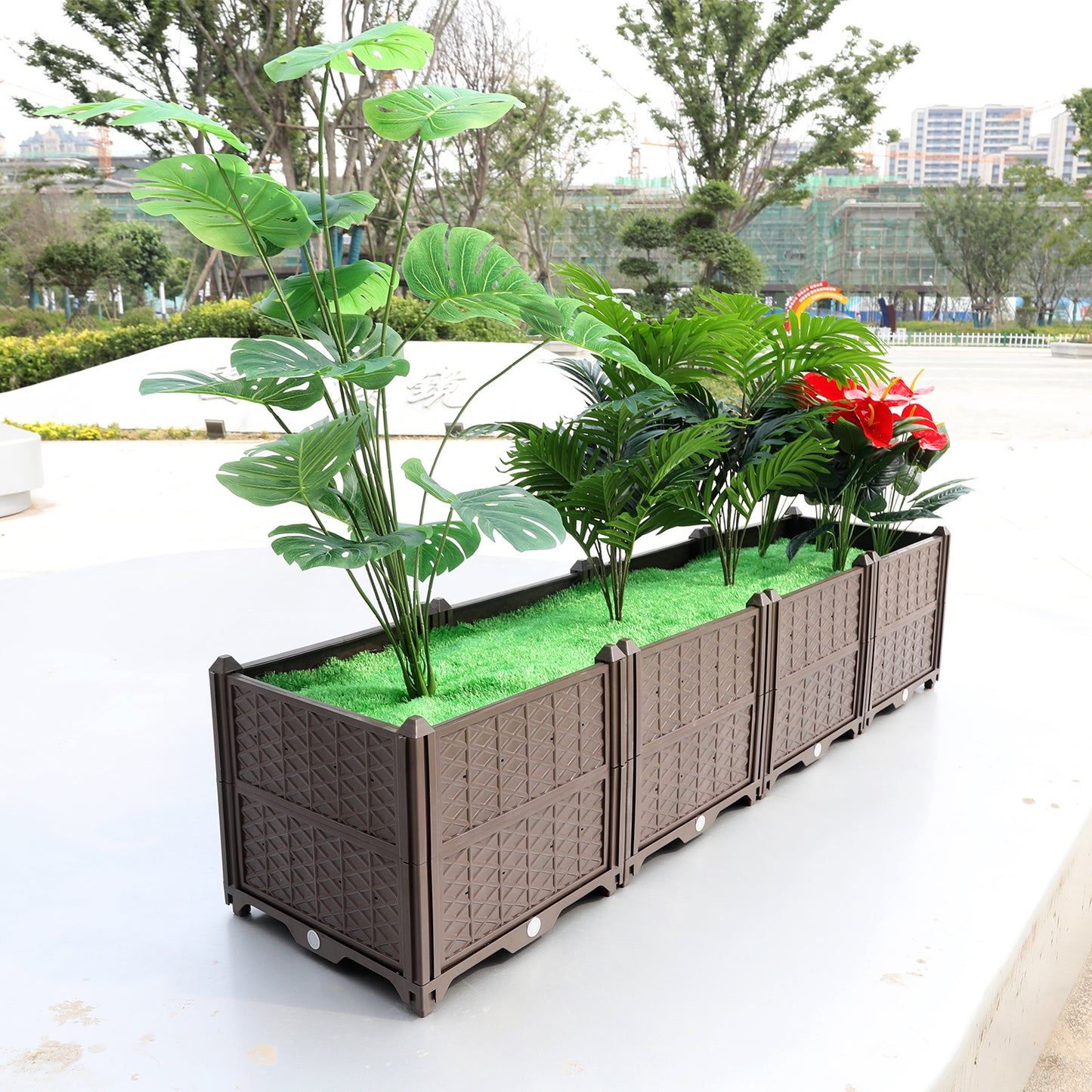 Rectangular Raised Garden Bed Kit Indoor Outdoor Plastic Planter Grow Box for Fresh Vegetables, Herbs, Flowers & Succulents, Brown