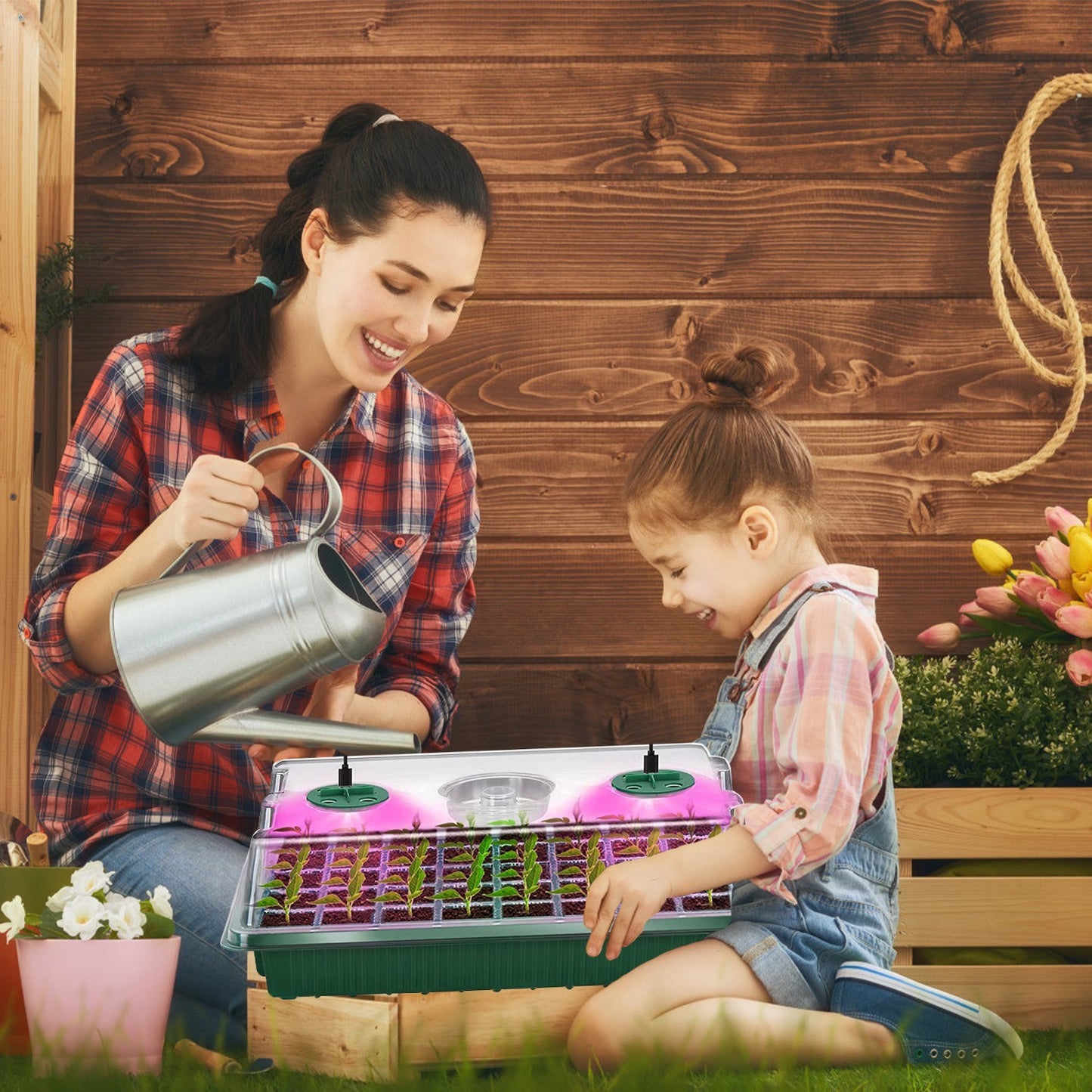 Seed Starter Tray with Grow Light, Automatic Timing, and Humidity Dome