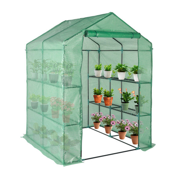 8 Pieces Grid Flower Stand With Zipper Rolling Door PE Cloth Greenhouse