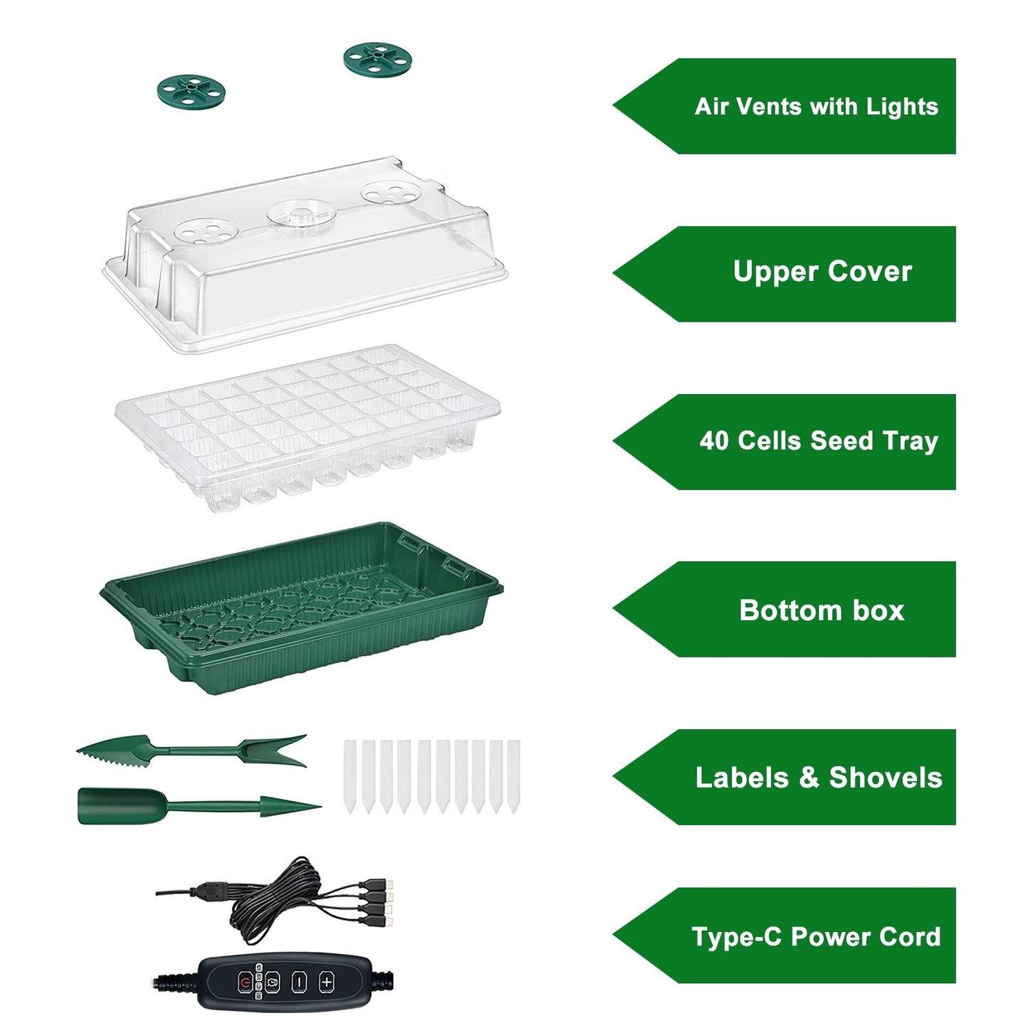 Seed Starter Tray with Grow Light, Automatic Timing, and Humidity Dome