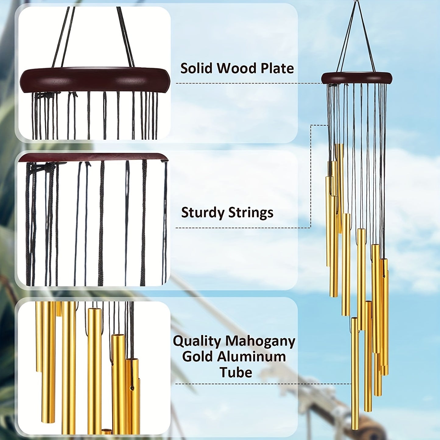 1pc, 21.6 Inches Golden Vintage Wind Chime