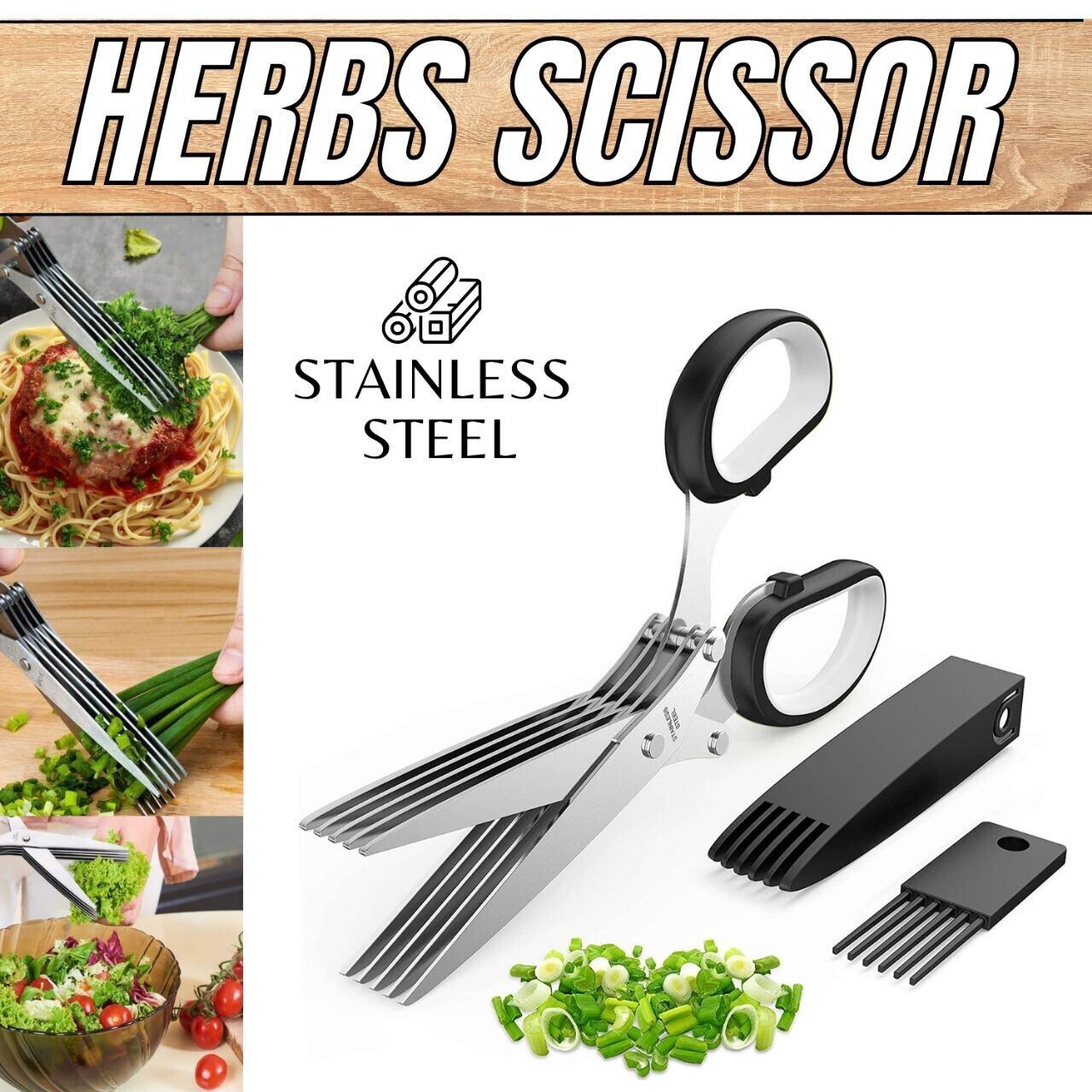 Herb Scissors Set With 5 Blades And Cover