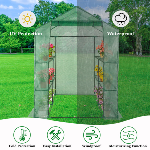 8 Pieces Grid Flower Stand With Zipper Rolling Door PE Cloth Greenhouse