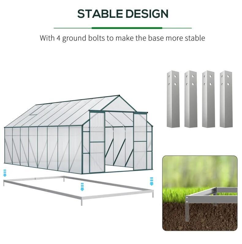 16' x 8' Walk-in Greenhouse Aluminum Greenhouse Polycarbonate Kit