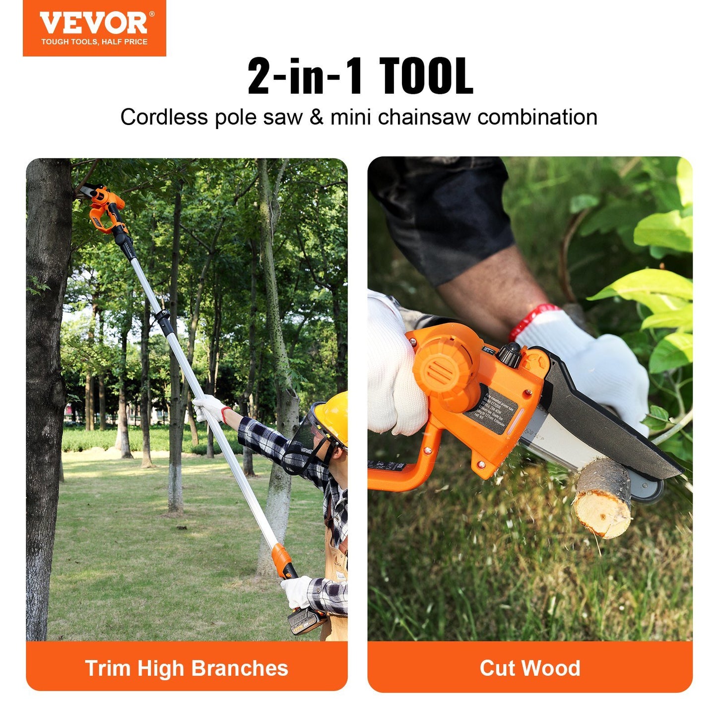 VEVOR 2-in-1 Cordless Pole Saw & Mini Chainsaw