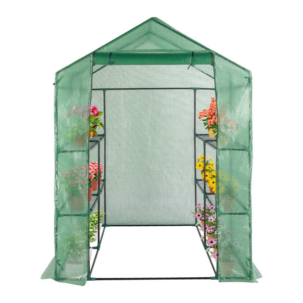 8 Pieces Grid Flower Stand With Zipper Rolling Door PE Cloth Greenhouse