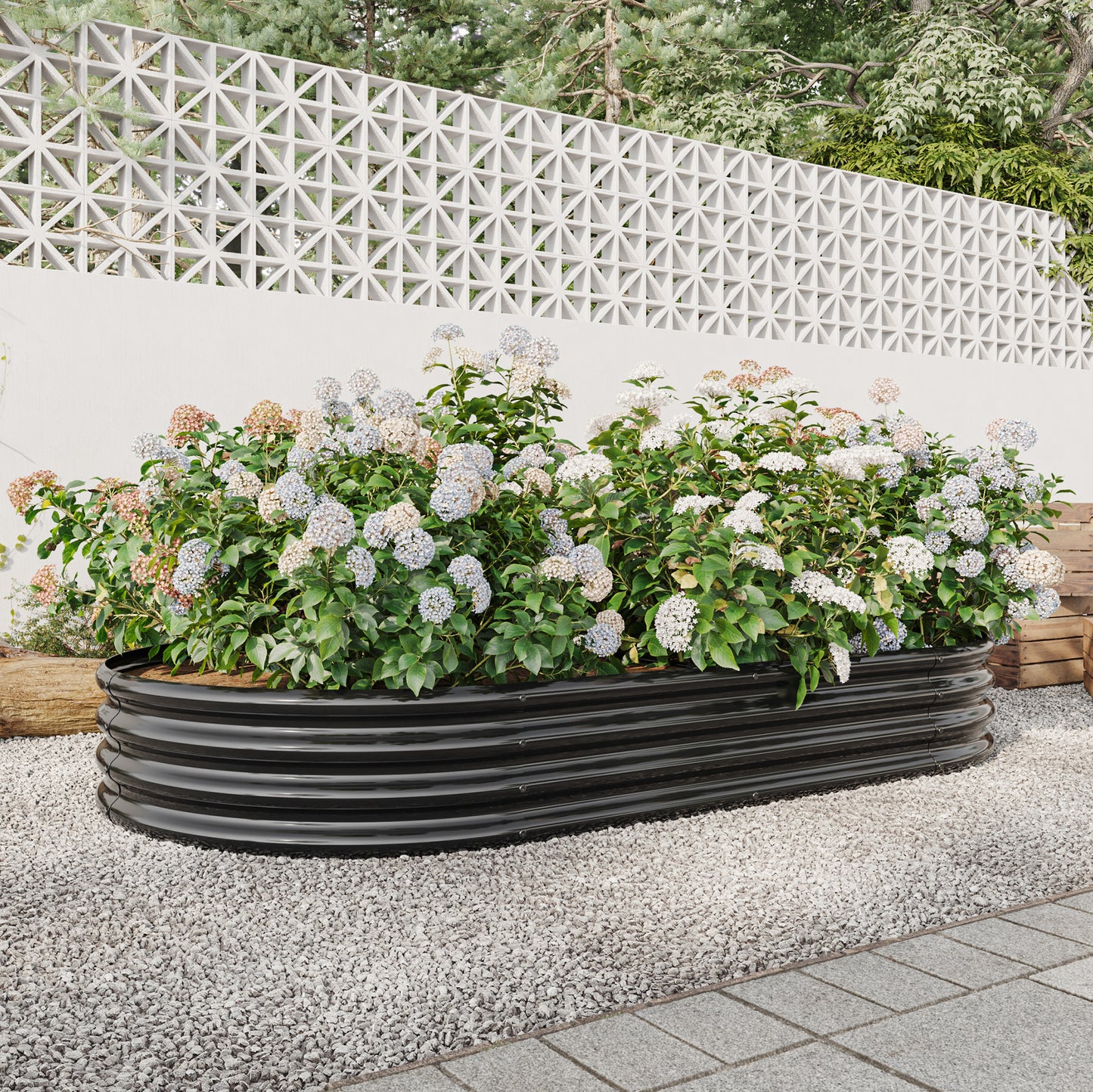 Oval Large Metal Raised Planter Bed for for Plants, Vegetables, and Flowers - Black