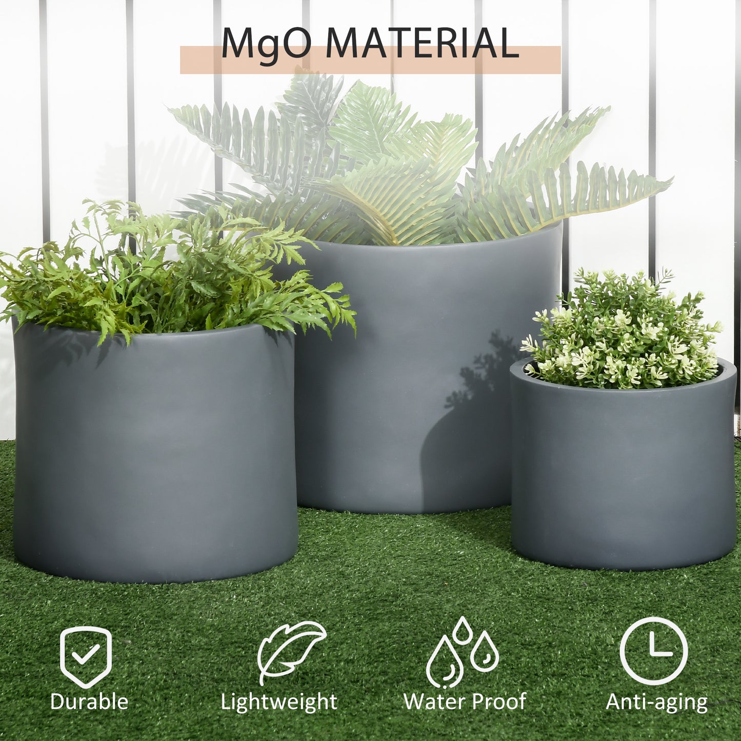 Set of 3 Outdoor Planter Set, 13/11.5/9in