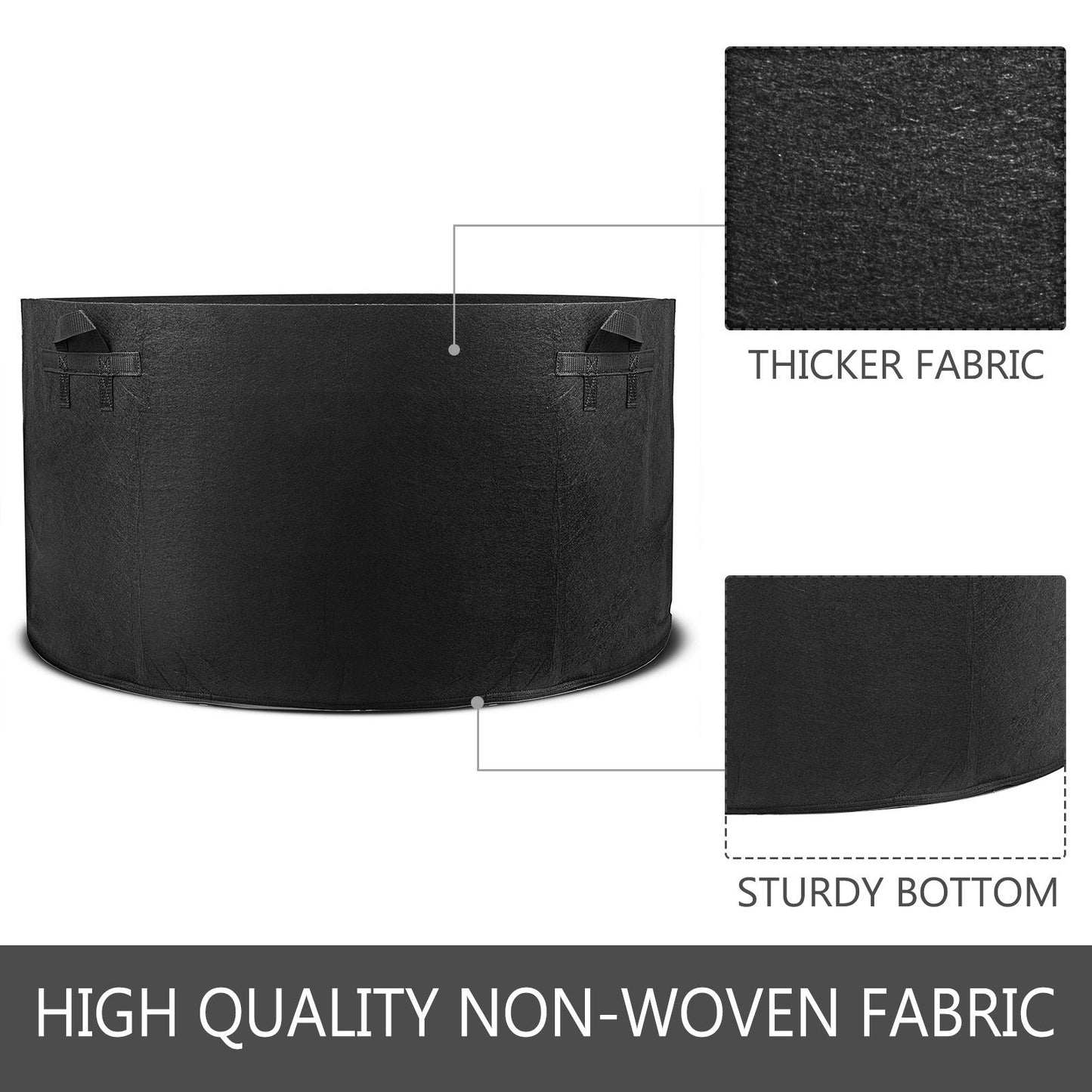 VEVOR 12-Pack 100 Gallon Plant Grow Bag Aeration Fabric Pots with Handles Black Grow Bag Plant Container for Garden Planting Washable and Reusable Black