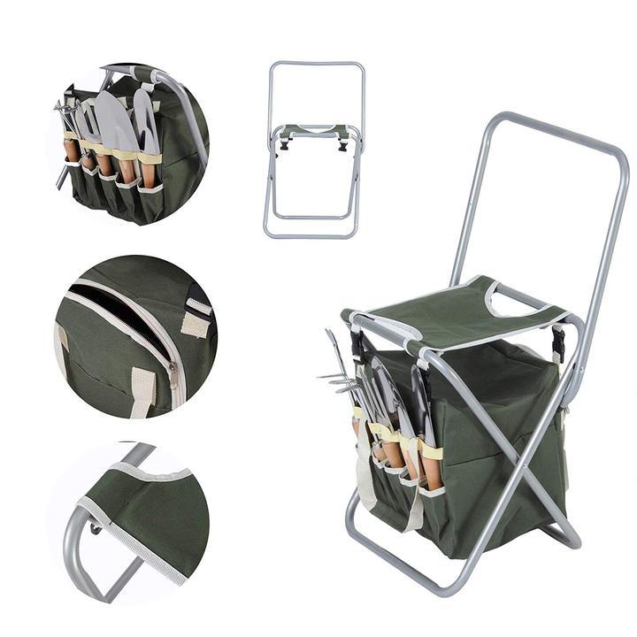 9 PCS Garden Tools Set and Sturdy Stool