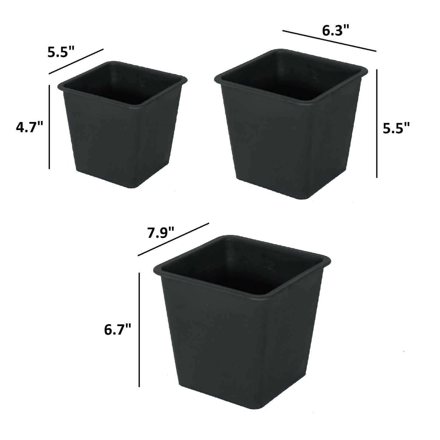 5" Square Nursery Plant Pot - Garden Plastic Pots with Drainage (5-Pack)