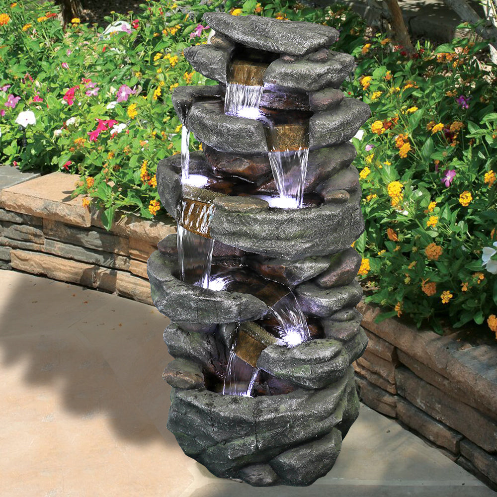 Rocks Outdoor Water Fountain with LED Lights