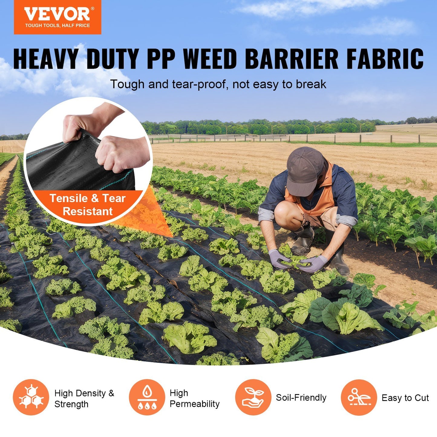 VEVOR 13FTx108FT Premium Heavy Duty Weed Barrier Landscape Fabric, 5OZ