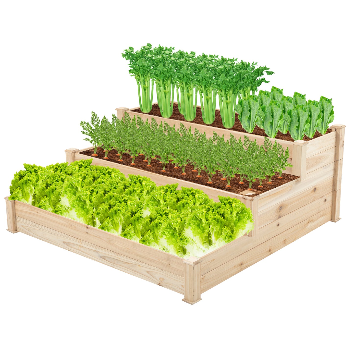 Elevate Your Gardening Experience with the 3-Tier Wooden Raised Garden Bed - Natural