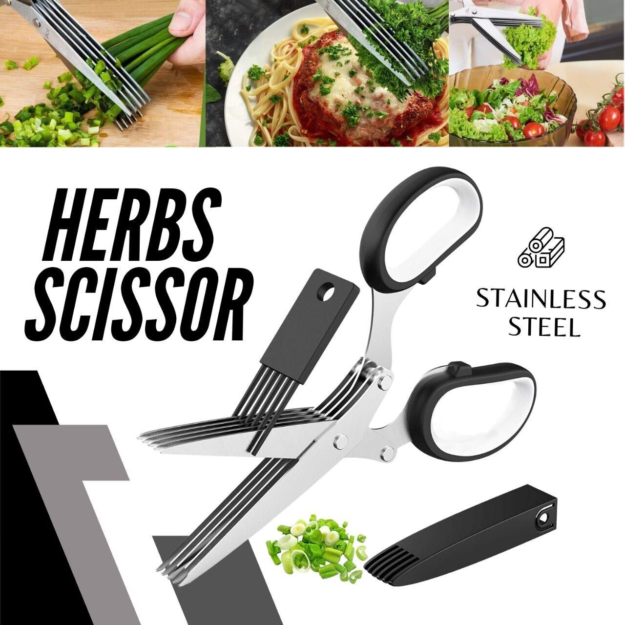 Herb Scissors Set With 5 Blades And Cover