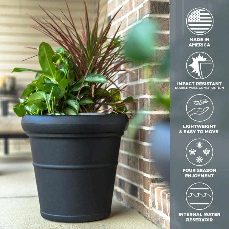 2 Pack Black Round Indoor Outdoor Plastic Plant Pots