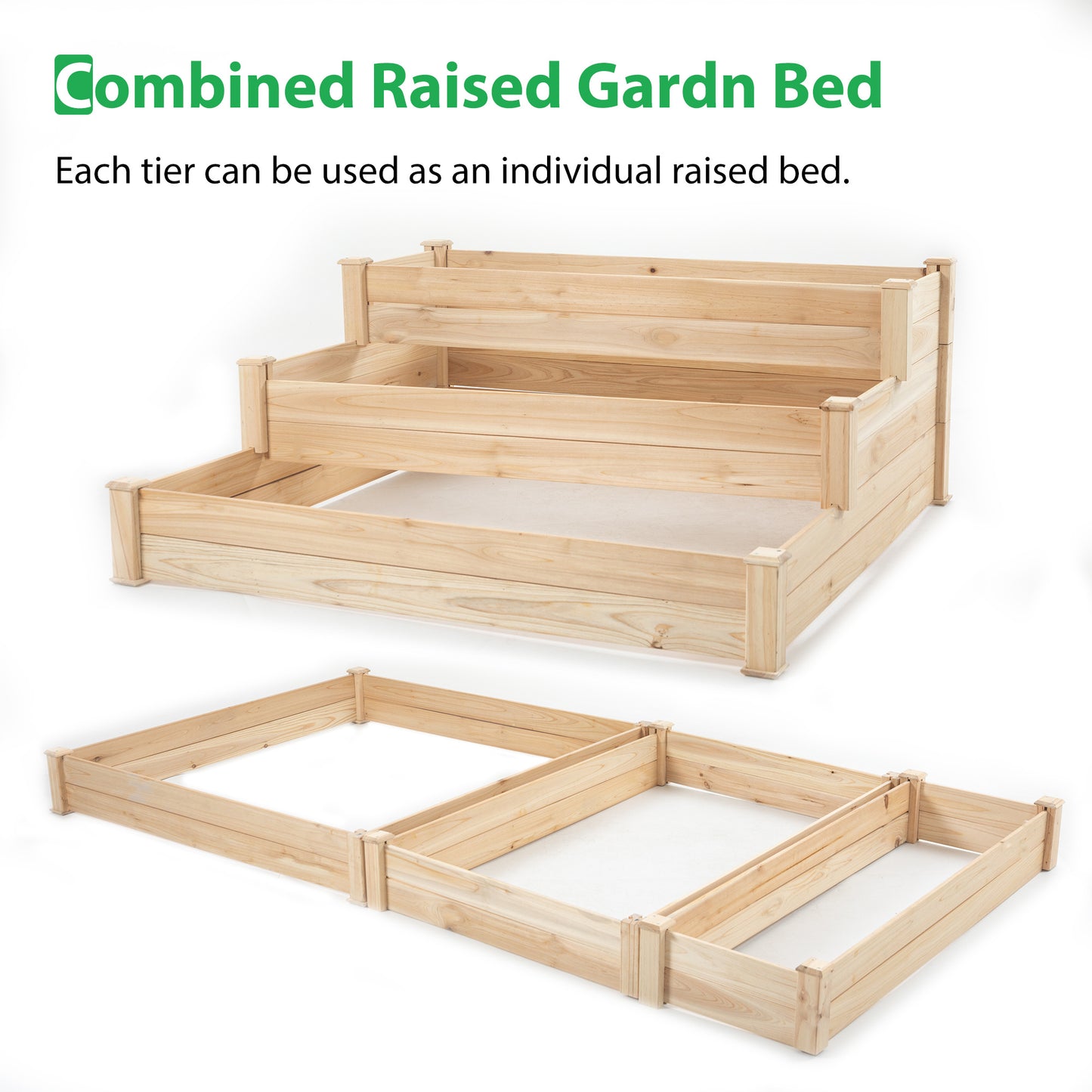 Elevate Your Gardening Experience with the 3-Tier Wooden Raised Garden Bed - Natural