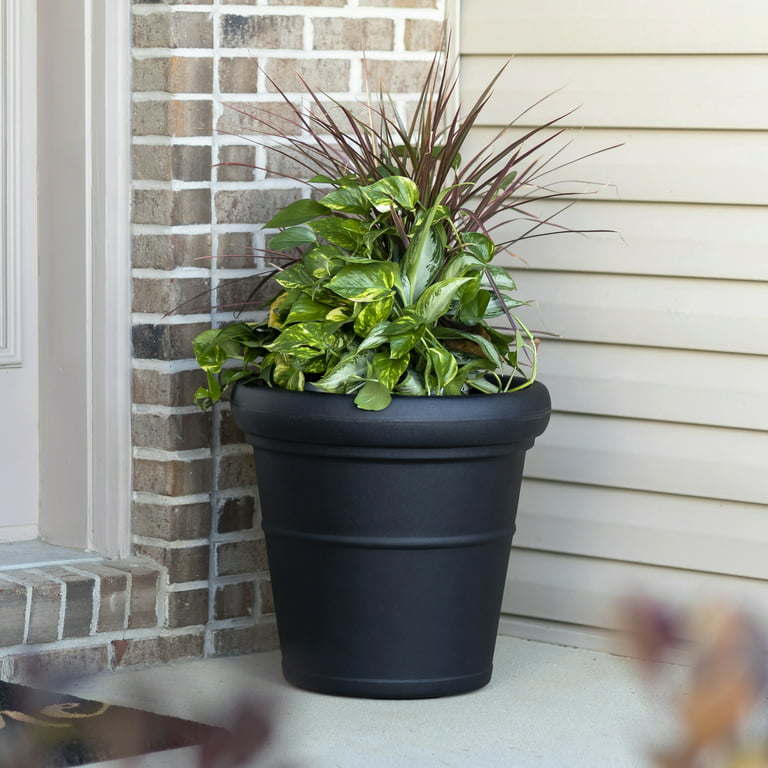 2 Pack Black Round Indoor Outdoor Plastic Plant Pots