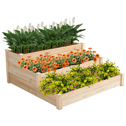 Elevate Your Gardening Experience with the 3-Tier Wooden Raised Garden Bed - Natural