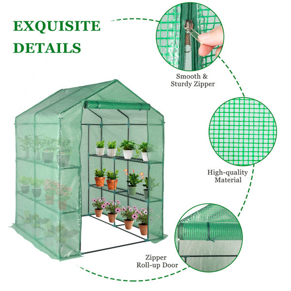 8 Pieces Grid Flower Stand With Zipper Rolling Door PE Cloth Greenhouse