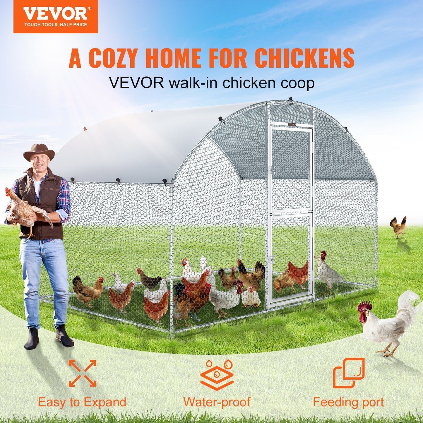 VEVOR Large Metal Chicken Coop with Run