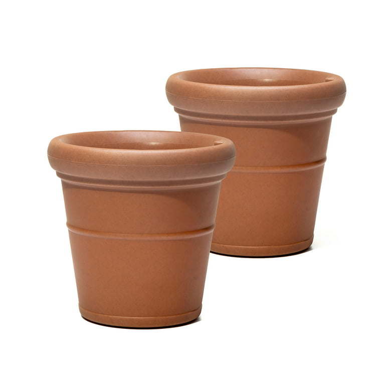 2 Pack Black Round Indoor Outdoor Plastic Plant Pots