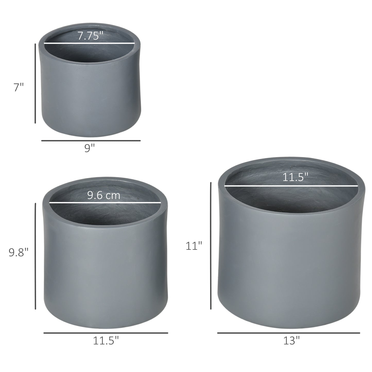 Set of 3 Outdoor Planter Set, 13/11.5/9in