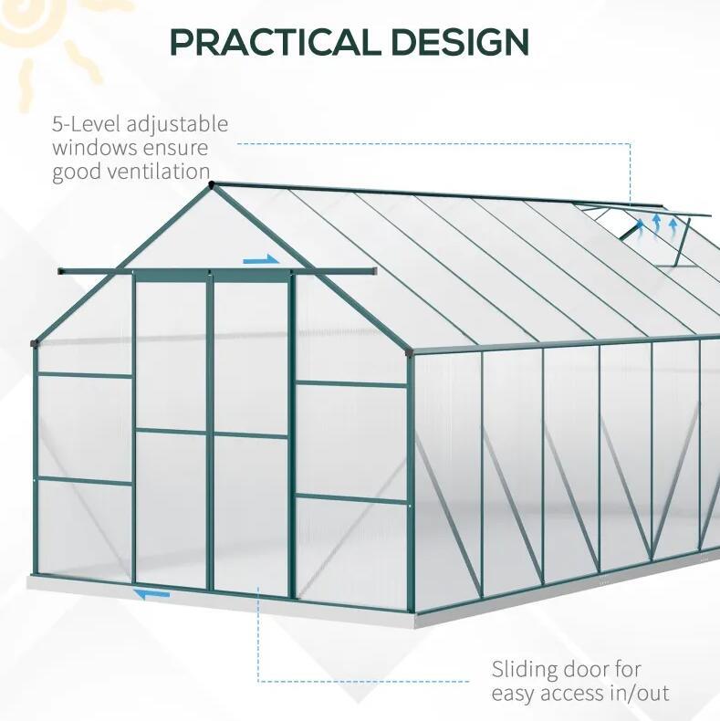 16' x 8' Walk-in Greenhouse Aluminum Greenhouse Polycarbonate Kit