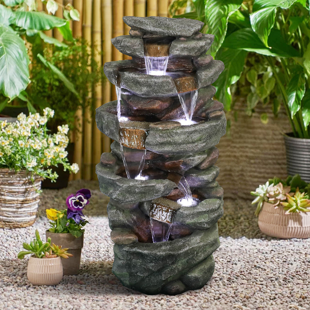 Rocks Outdoor Water Fountain with LED Lights