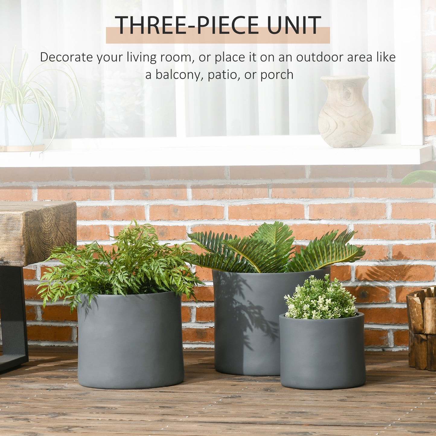 Set of 3 Outdoor Planter Set, 13/11.5/9in