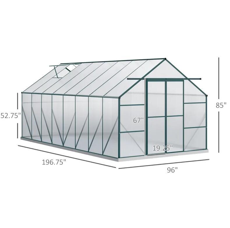 16' x 8' Walk-in Greenhouse Aluminum Greenhouse Polycarbonate Kit