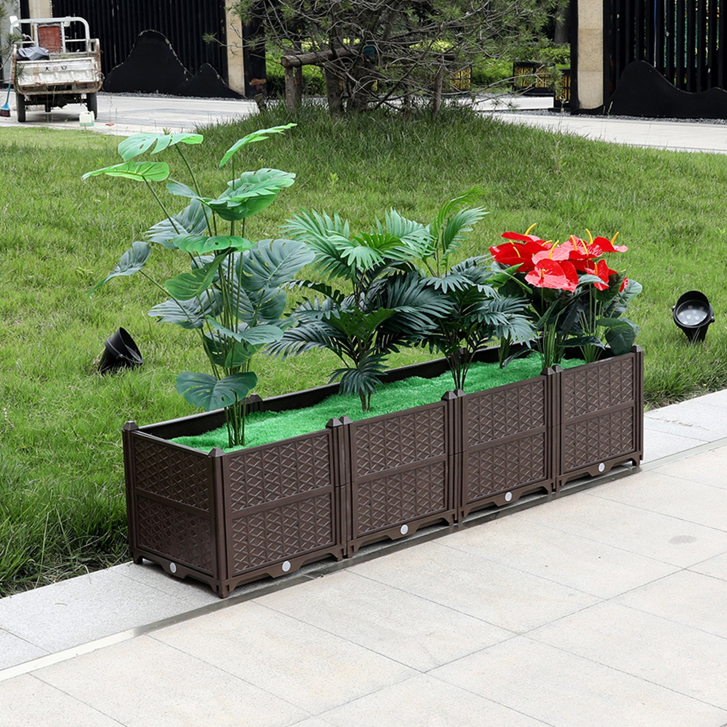 Rectangular Raised Garden Bed Kit Indoor Outdoor Plastic Planter Grow Box for Fresh Vegetables, Herbs, Flowers & Succulents, Brown